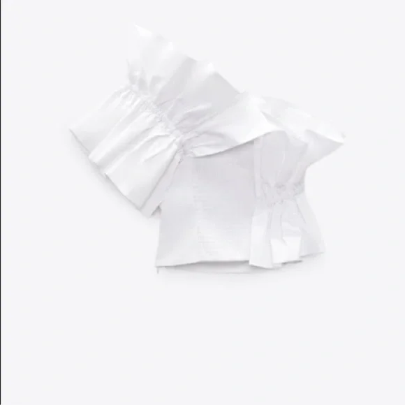 NWT Zara Blogger Fav Asymmetrical One Shoulder Poplin Ruffle Top White - Picture 8 of 16